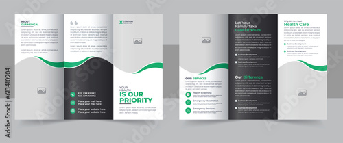 Medical Clinic Trifold Brochure Layout, Medical & healthcare trifold brochure template or Medical health care trifold brochure, Company or business brochure template