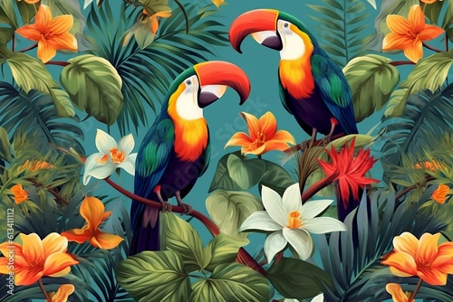 Tropical Wallpaper Background with Plants - Exotic Vibes and Lush Foliage, Generative AI