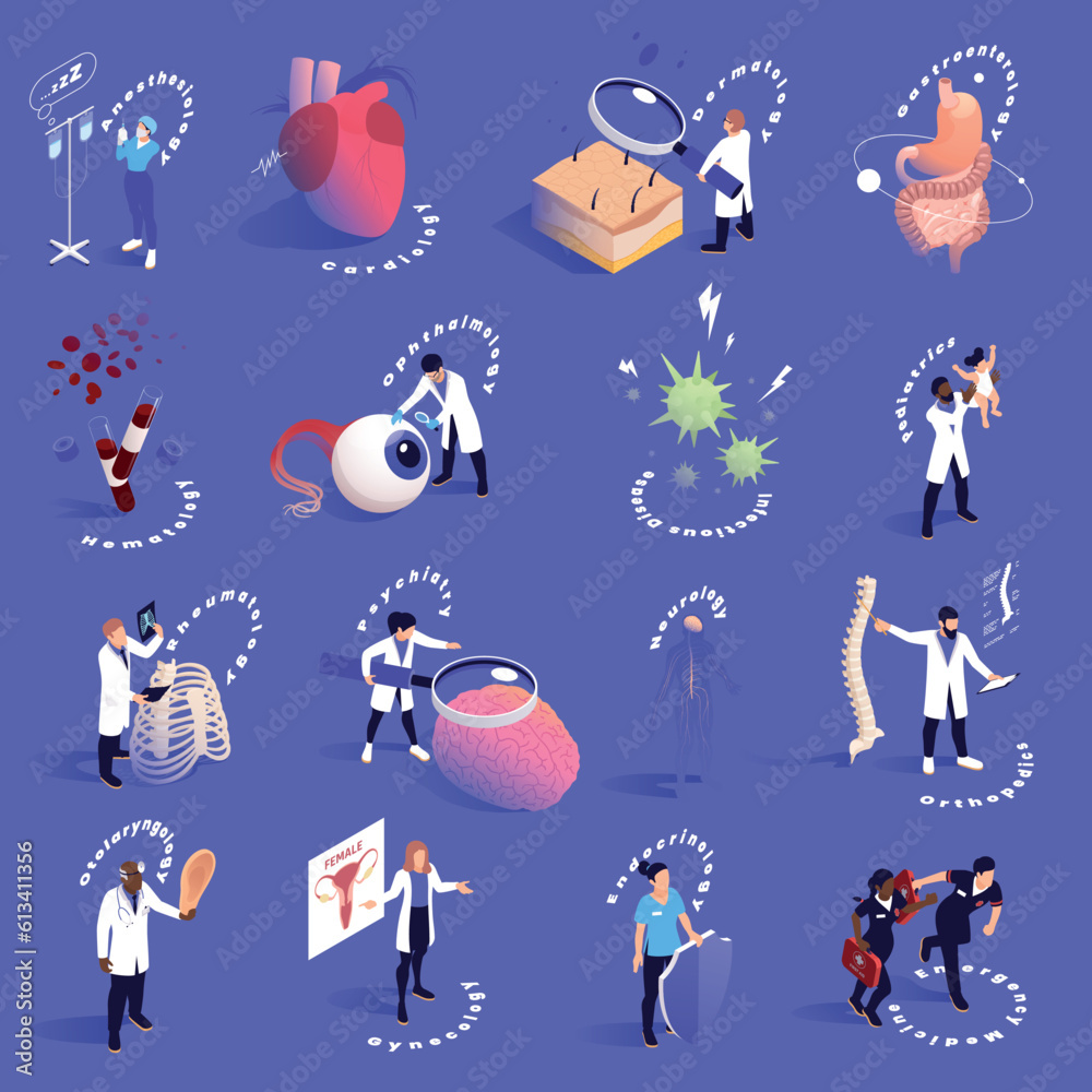 Sections Of Medicine Isometric Icon Set