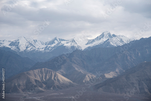 The beautiful views of  Old Leh city and Stok Kangri,Ladakh mountain ranges from Namgyal Tsemo Monastery or Namgyal Tsemo Gompa photo