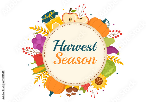 Harvest Season Vector Illustration with Autumn of Pumpkins and Seasonal Agricultural on a Farm in Flat Cartoon Hand Drawn Background Templates