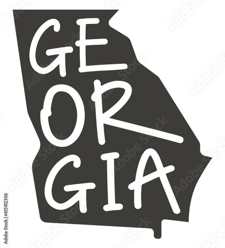 Georgia. Vector silhouette state. Georgia map with text script. Georgia shape state map for poster, banner, t-shirt, tee. Vector outline Isolated illustratuon on a white background.