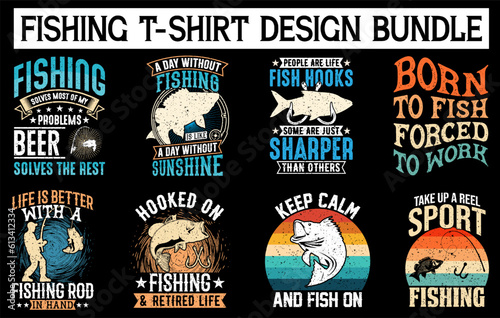 Fishing vintage t shirt design bundle, vintage fishing t shirt set graphic illustration