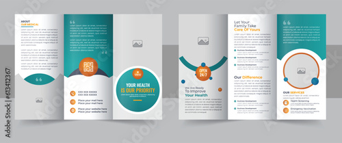 Medical Clinic Trifold Brochure Layout, Medical & healthcare trifold brochure template or Medical health care trifold brochure, Company or business brochure template