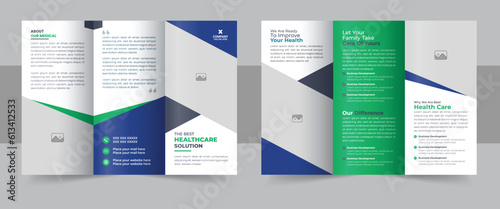 Medical & healthcare trifold brochure template, Healthcare and medical service brochure flyer trifold design