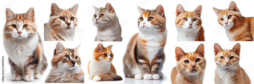 Set of cute cats on white background