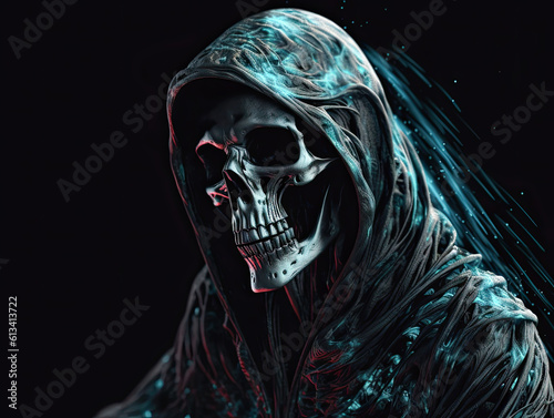  grim reaper. Explore the dark and mysterious world of a grim reaper depicted through generative AI, evoking a sense of awe and curiosity. Generative AI..