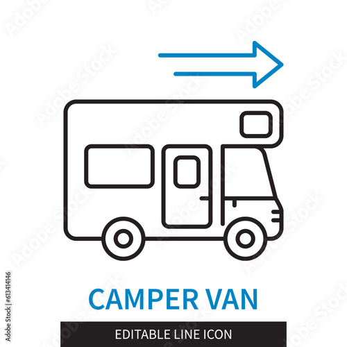 Camper Van editable line icon