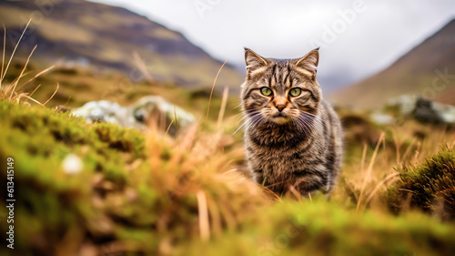A beautiful Scottish wildcat on forest. Generative AI. photo