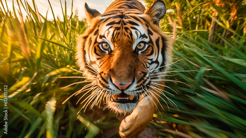 Close up of a Bengal Tiger in the jungle. Generative AI.