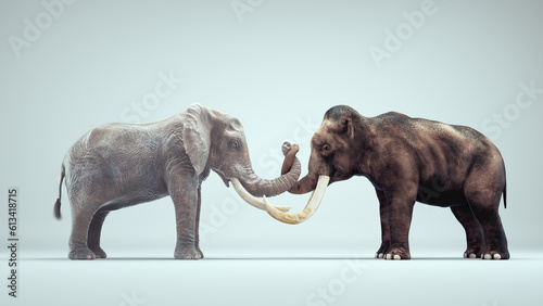 Canvas Print Mammoth and elephant together.