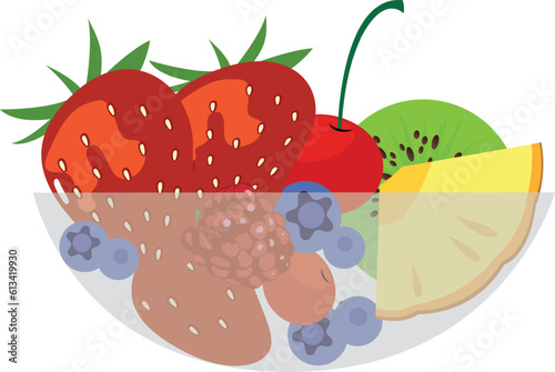 Mixed fuit salad in a bowl, healthy eating concept