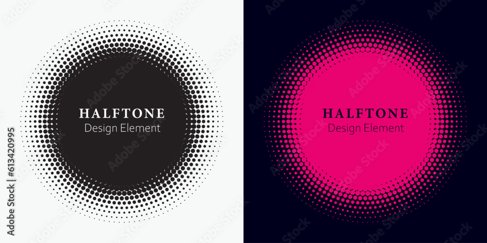 Halftone circle frame background set. Round border Icon using halftone ...
