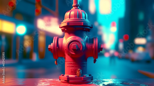 Hydrant close-up on the background of a blurred city.