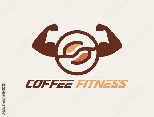A coffee strong logo, coffee energy logo, coffee bean with big muscle logo design modern concept