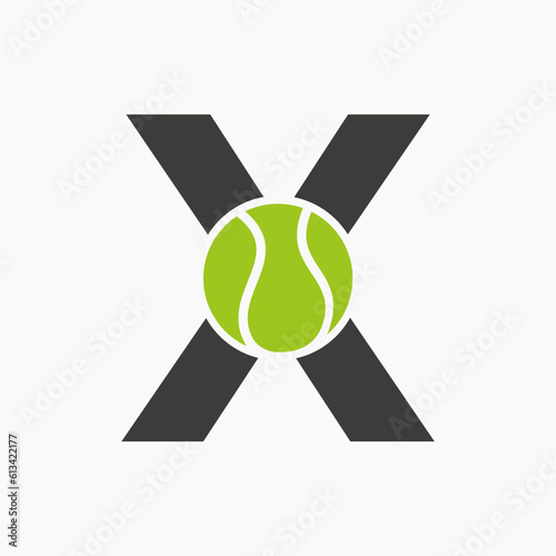 Tennis Logo On Letter X. Tennis Sport Academy, Club Logo Sign