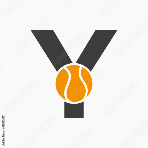 Tennis Logo On Letter Y. Tennis Sport Academy, Club Logo Sign