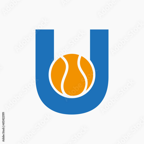 Tennis Logo On Letter U. Tennis Sport Academy, Club Logo Sign