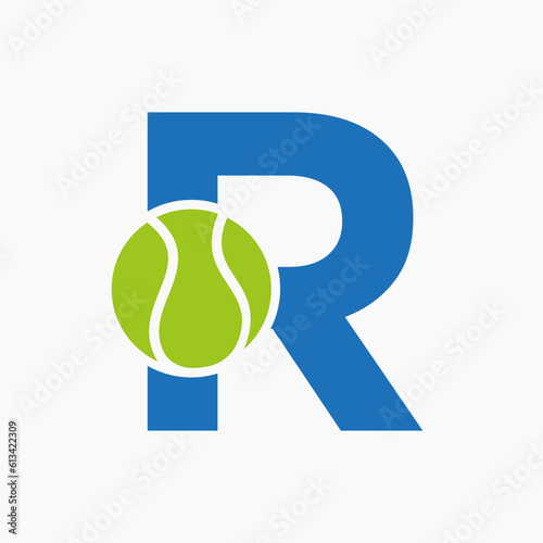 Tennis Logo On Letter R. Tennis Sport Academy, Club Logo Sign