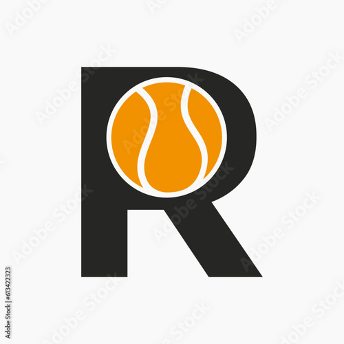 Tennis Logo On Letter R. Tennis Sport Academy, Club Logo Sign