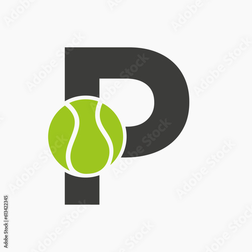Tennis Logo On Letter P. Tennis Sport Academy, Club Logo Sign