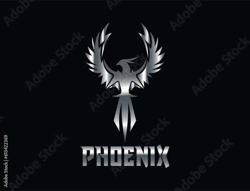 metal color Phoenix vector drawing, wings like blade.