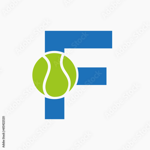 Tennis Logo On Letter F. Tennis Sport Academy, Club Logo Sign