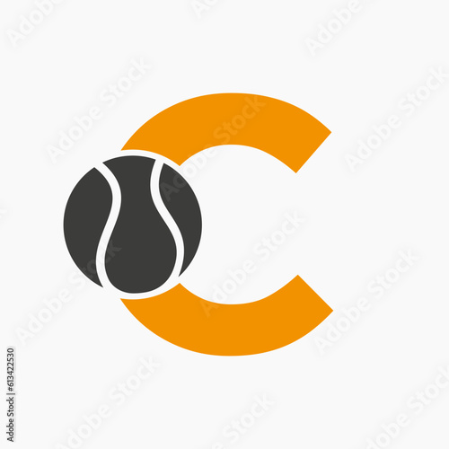 Tennis Logo On Letter C. Tennis Sport Academy, Club Logo Sign