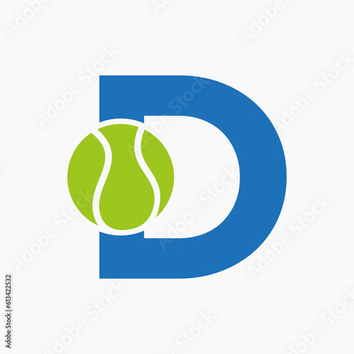 Tennis Logo On Letter D. Tennis Sport Academy, Club Logo Sign