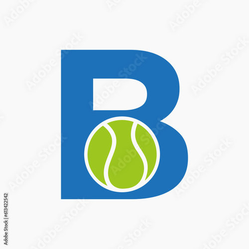 Tennis Logo On Letter B. Tennis Sport Academy, Club Logo Sign