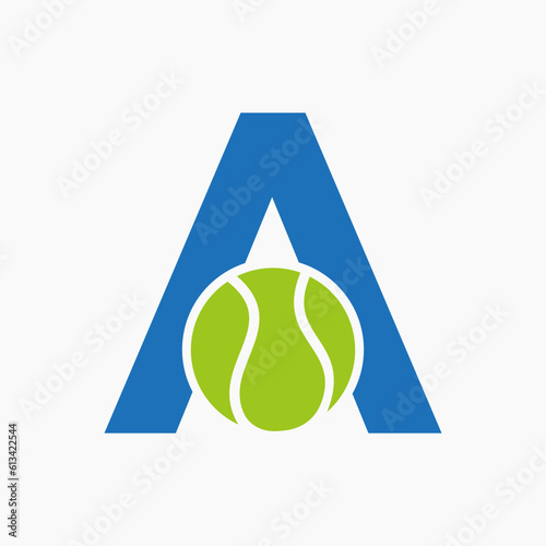 Tennis Logo On Letter A. Tennis Sport Academy, Club Logo Sign