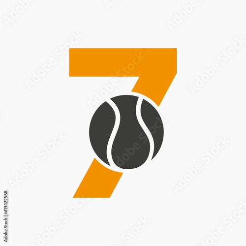 Tennis Logo On Letter 7. Tennis Sport Academy, Club Logo Sign