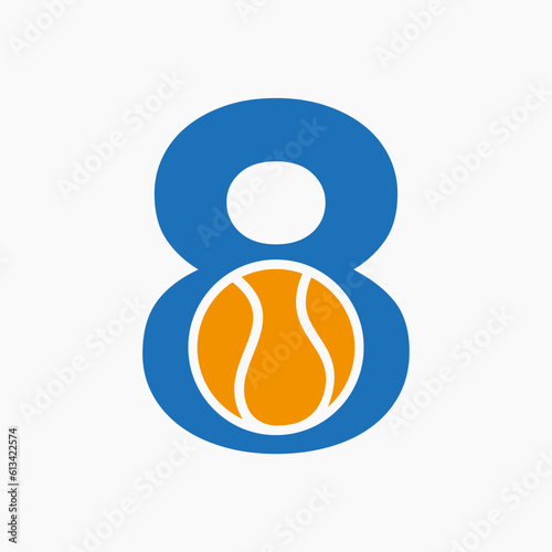Tennis Logo On Letter 8. Tennis Sport Academy, Club Logo Sign