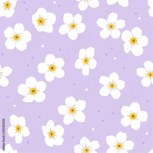 Seamless pattern with white flowers. Hand drawn vector illustration. Texture for print, textile, packaging. Summer background.