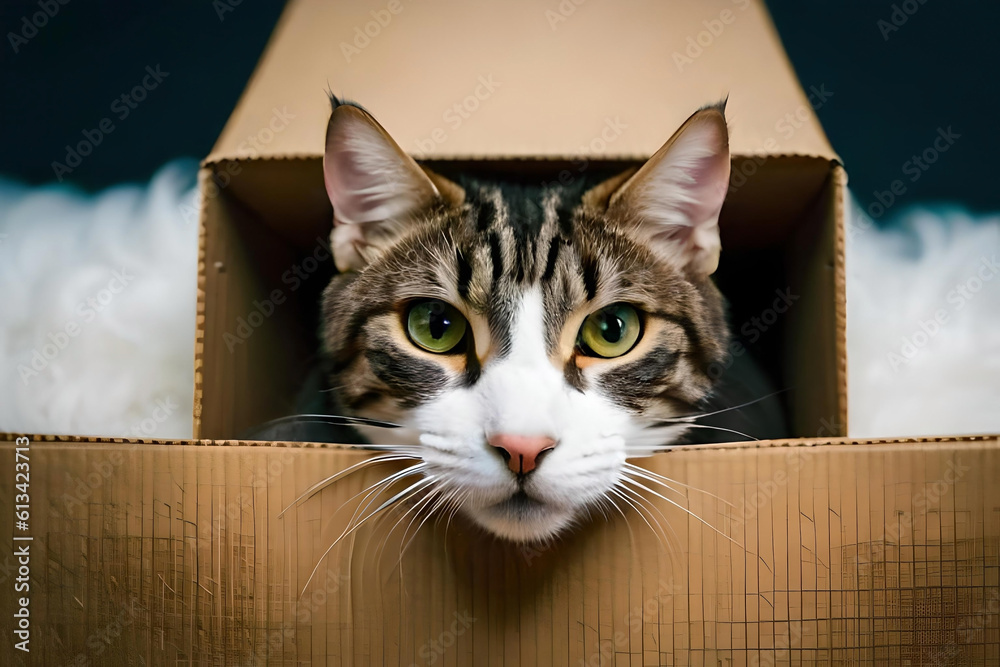 a cat exploring a cardboard box, showcasing its curiosity and love for cozy hideouts a cat exploring a cardboard box, showcasing its curiosity and love for cozy hideouts
