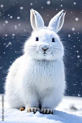 A White Bunny in a Snowy Landscape © Nian Keun