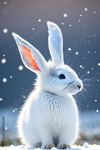 A White Bunny in a Snowy Landscape