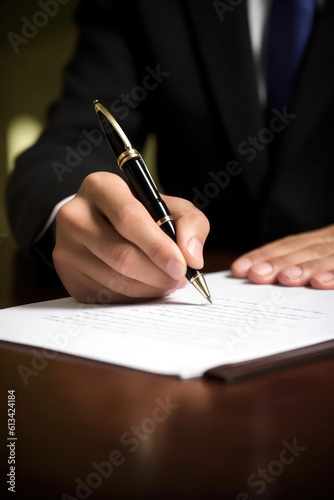 Businessman sign a contract. Generative AI