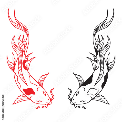 Design Koi Gold Fish Illustration Silhouette Outline