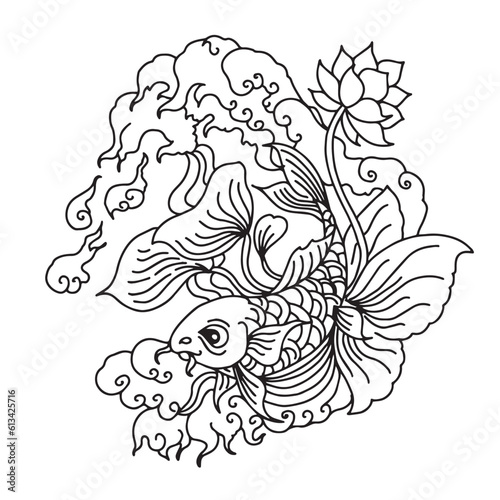 Design Koi Gold Fish Illustration Silhouette Outline