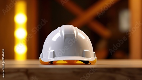 White Construction Helmet on Wooden Mock up