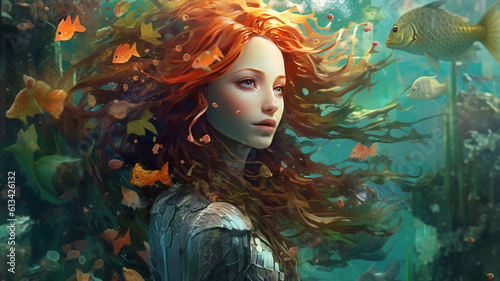 portrait of a girl with fishes - Generative AI