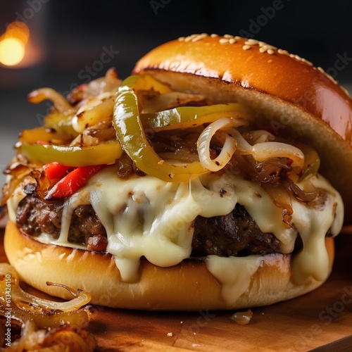 Cheese burger - American cheese burger with beef, onion and pickles