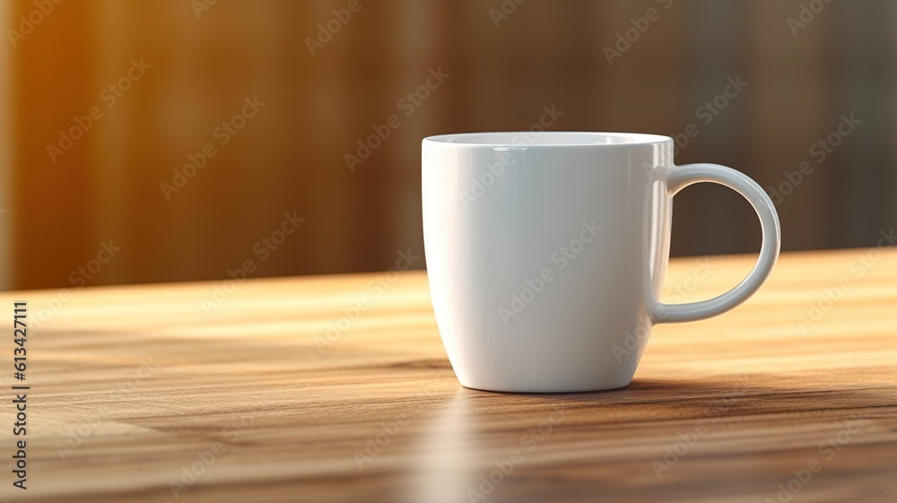 White Mug on Wooden table Mock up