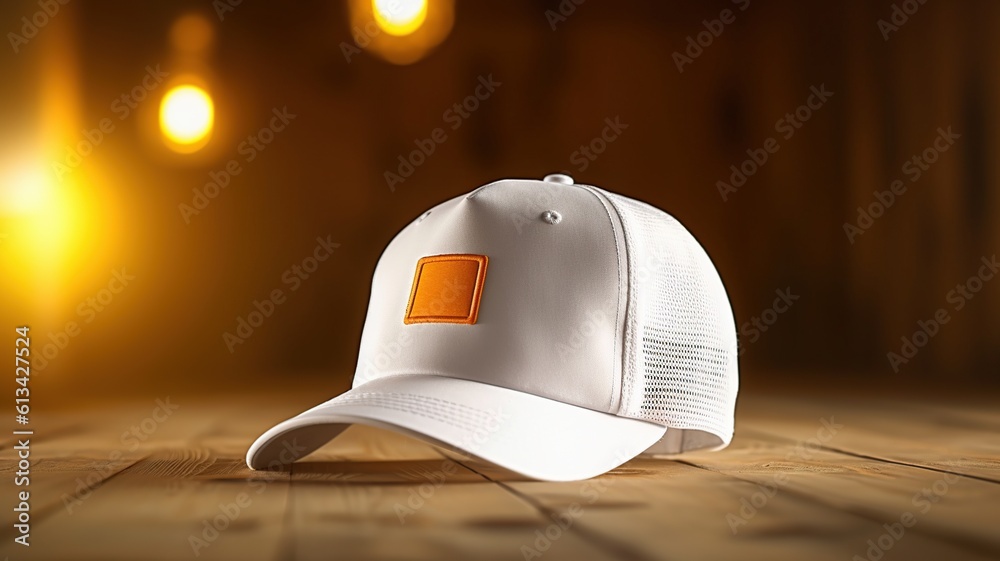 Blank White Cap / hat on Wooden table Blank White Cap / hat on Wooden table