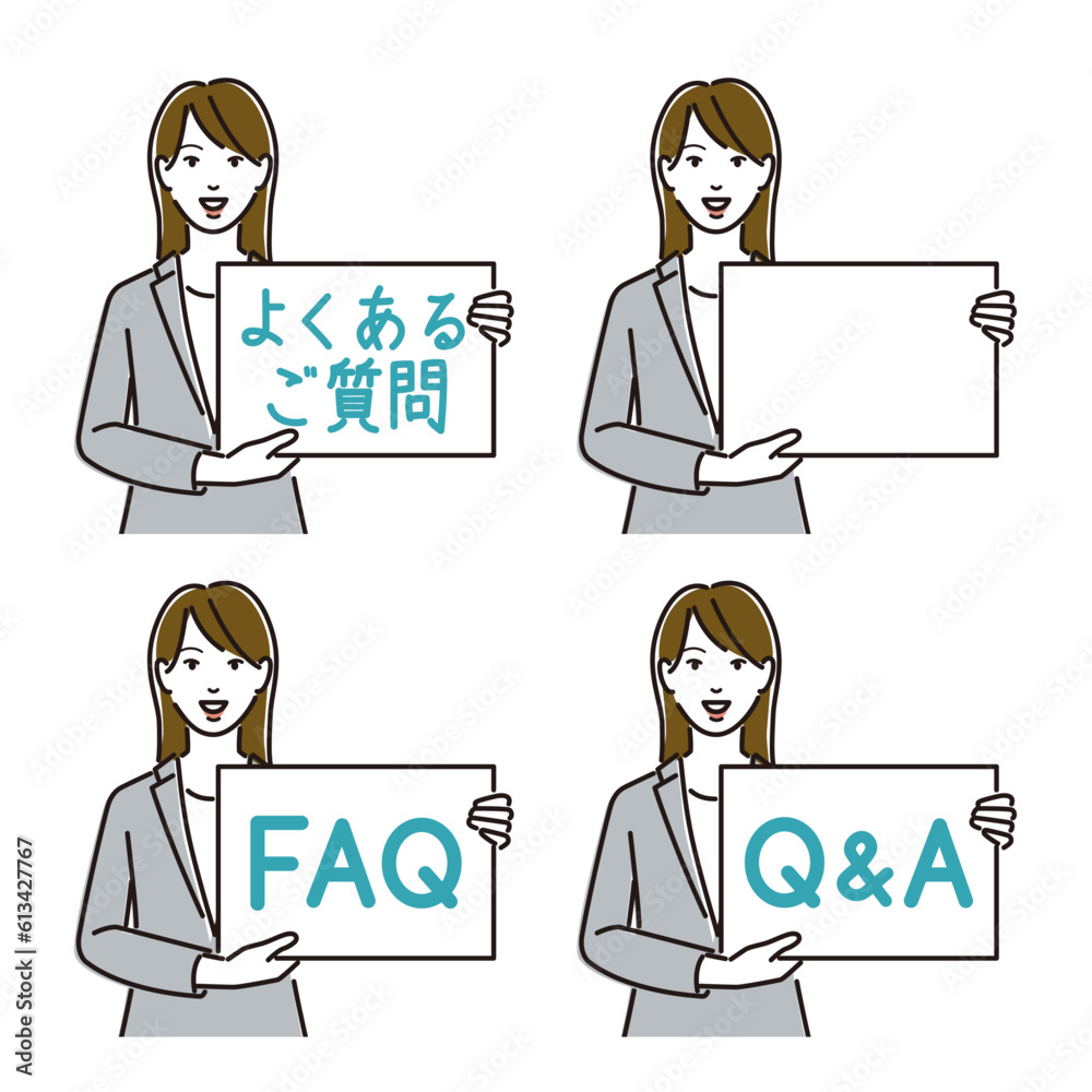 Fototapeta premium 質問のパネルを持つ女性ビジネスパーソン
