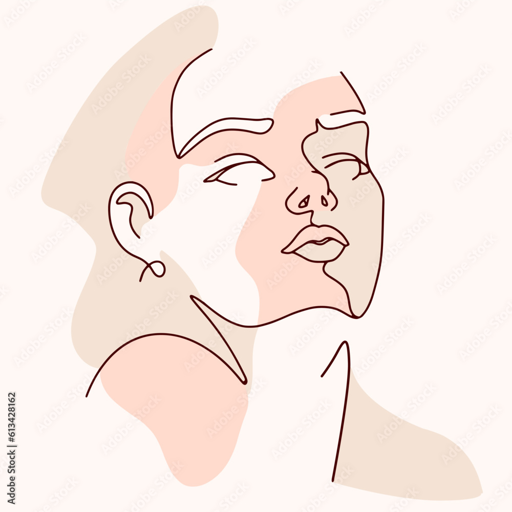 Modern female line art, square Illustration with natural tone spots. Boho one line woman face. Vector social media post or print. Beauty, skincare concept or logo. Minimalist modern design Modern female line art, square Illustration with natural tone spots. Boho one line woman face. Vector social media post or print. Beauty, skincare concept or logo. Minimalist modern design