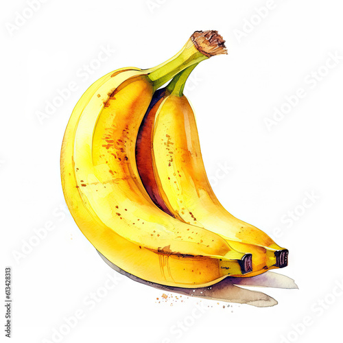 Watercolor banana on white background