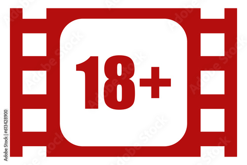 Sign of Adult Only for Eighteen Plus or 18+ and Twenty One Plus or 21+ Age in the Filmstrip. Age Rating Movie Icon Symbol for Movie Poster, Apps, Website or Graphic Design Element. Format PNG photo