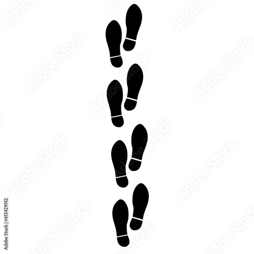 Silhouette of human footprints, vector illustration. Shoe sole mold. Foot prints, boots, sneakers. Barefoot icon effect.